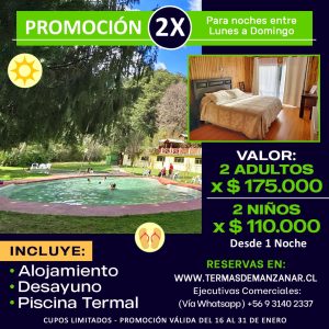 Promoción 2X Alojamiento con Piscina Termal - Enero (del 16 al 31)